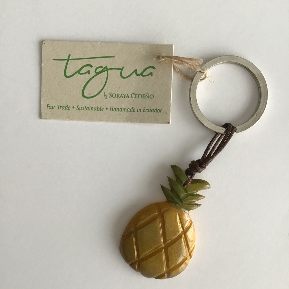 1 LEFT! NEW Pineapple Key Ring Chain Carved Tagua Nut Ecuador Hawaii Aloha HI - Picture 5 of 14